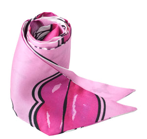 Gifts For Her HUGS AND KISSES Silk Skinny Scarf Twilly (Florida Sunset Pink/Cherry Reds)